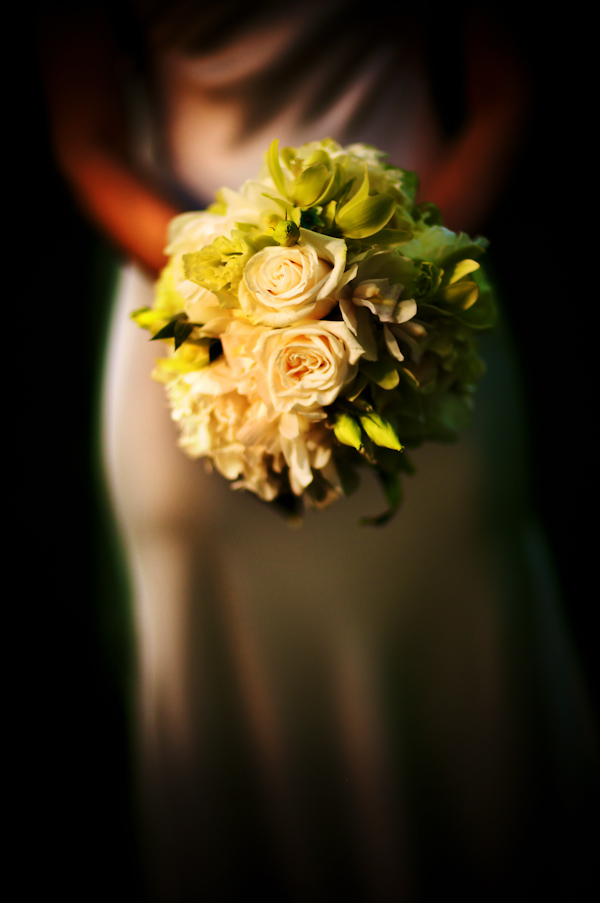 wedding photo by Kevin Weinstein Photography - ivory and chartreuse bouquet 